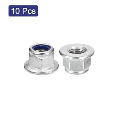 uxcell M12x1.75mm Flange Nylon Insert Lock Nuts 10Pcs 304 Stainless Steel - size: M12-1.75