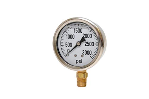 Valley Industries 41 Series 2.5" 3000 PSI Pressure Gauge - Stainless Steel, 1/4" NPT Brass Bottom Mount, Glycerin Filled - size: 3000 PSI
