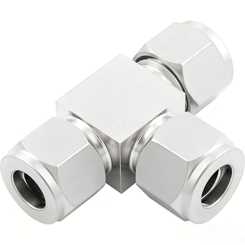 304 Stainless Steel Compression Tee Tube Fitting 1/8" OD x 1/8" OD x 1/8" OD, 3 Ways Adapter, 2pcs - size: 1/8" OD