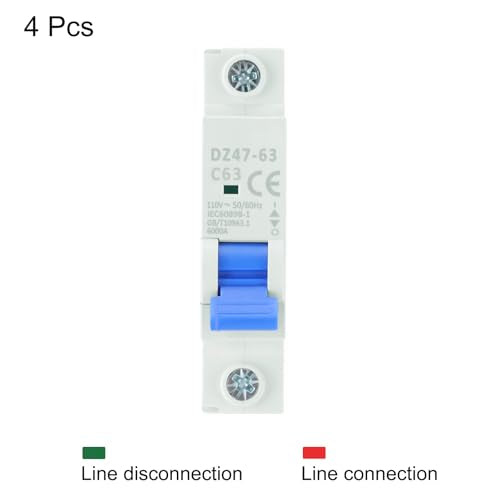 MECCANIXITY 4Pcs Miniature Circuit Breaker 1P 63A AC 110V DZ47-63 DIN Rail Mount Disconnect Switch Circuit Breaker Protection Thermal Magnetic Trip for Short Circuit Protection, Overload Blue - style: 63A