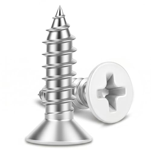 #6 x 5/8" Flat Head Wood Screw, Sheet Metal Screws, Stainless Steel 18-8 (304), White Head, 100 PCS - color: White Head, size: #6 x 5/8"
