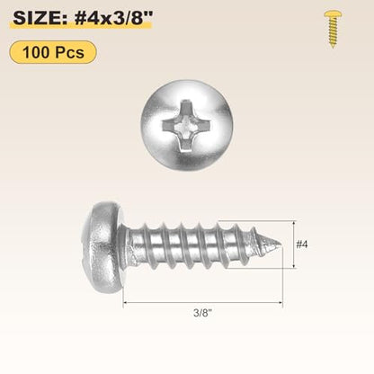 METALLIXITY Phillips Pan Head Self Tapping Screw #4x3/8 100Pcs - color: Silver Tone, size: #4x3/8"