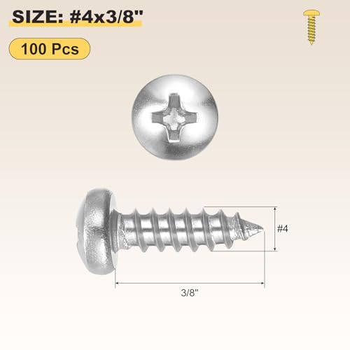 METALLIXITY Phillips Pan Head Self Tapping Screw #4x3/8 100Pcs - color: Silver Tone, size: #4x3/8"