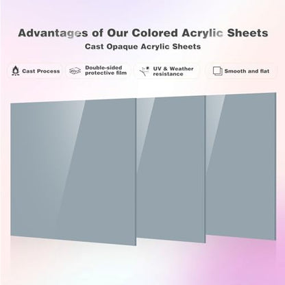 Adrattnay Gray Acrylic Sheets 1/8" Thick, 3Pcs 8 x 8 Opaque Cast Acrylic Sheets for Laser Cutting & Engraving-3mm, with Protective Paper - color: Gray