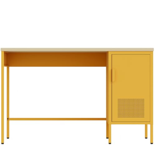 Wood Top Side Cabinet with 2-Tier Metal Storage Cabinet & Locker, Study Desk with Legs, Easy Assembly, Holds Books, Laptops & Everyday Essentials for Home, Office Yellow - color: Mustard, style: Cabinet-30"H-BY