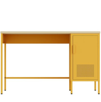 Wood Top Side Cabinet with 2-Tier Metal Storage Cabinet & Locker, Study Desk with Legs, Easy Assembly, Holds Books, Laptops & Everyday Essentials for Home, Office Yellow - color: Mustard, style: Cabinet-30"H-BY