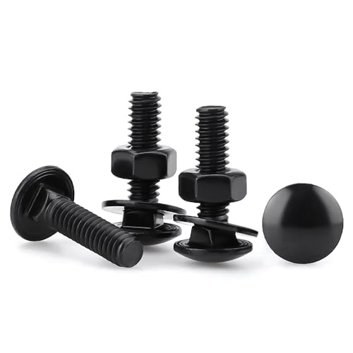 Glvaner (10 Sets) 5/16-18 x 1-1/2" Stainless Steel Carriage Bolts Screws Black and Hex Nuts & Flat Washers Black, Round Head Square Neck, 304 Stainless Steel 18-8, Full Thread Coverage - size: 5/16-18 x 1-1/2"