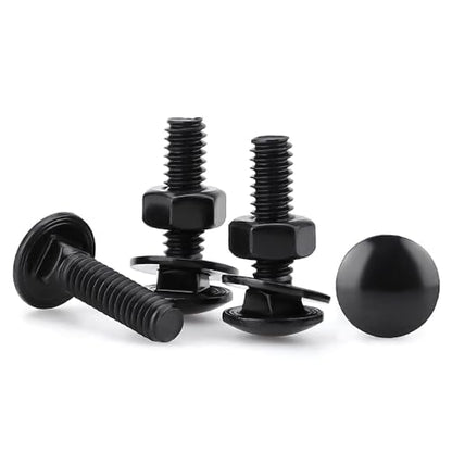 Glvaner (10 Sets) 5/16-18 x 1-1/2" Stainless Steel Carriage Bolts Screws Black and Hex Nuts & Flat Washers Black, Round Head Square Neck, 304 Stainless Steel 18-8, Full Thread Coverage - size: 5/16-18 x 1-1/2"