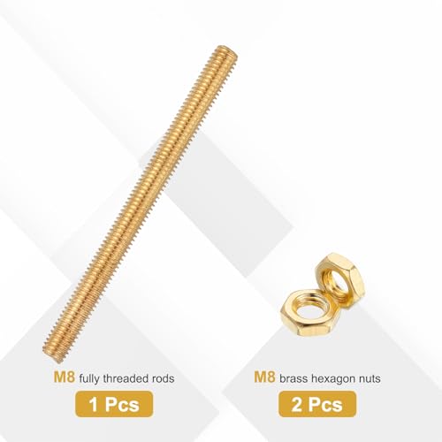 uxcell Brass Fully Threaded Rod, M8x1.25mm Pitch Right Hand Threads Studs with Solid Brass Hex Nuts, 100mm/4 Long Threaded Screw Rods Fasteners for Anchors Bolts Hangers Clamps - size: M8x1.25mmmm100mm