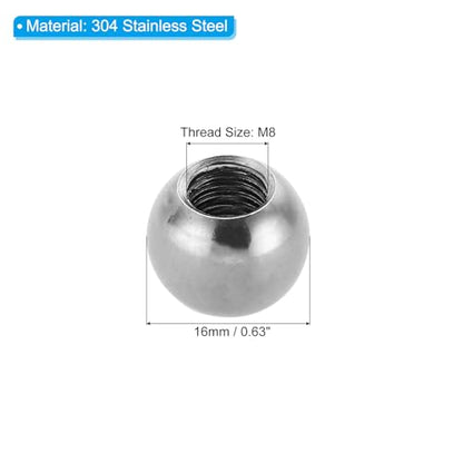 PATIKIL M8x16mm Ball Nuts Knob, 2 Pcs Female Thread 304 Stainless Steel Round Blind Hole Screw Cap Cover for Lighting Machinery DIY Decoration, Silver - size: M8x16mm