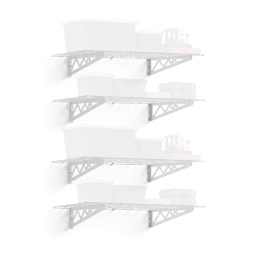 SafeRacks Steel Garage Wall Shelves 4-Pk w/Hooks, 500lb, White (24x48) - color: White, size: 24"x48" (4-Pack)