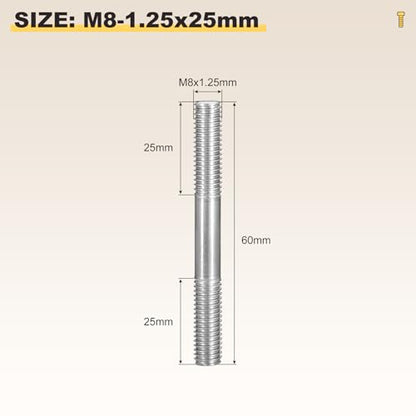 METALLIXITY Double End Threaded Stud Screw(M8x60) SS304 Silver - size: M8 x 60mm