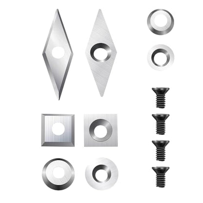 12Pcs Tungsten Carbide Cutters Inserts Set, Lathe Tools for Wood Lathe Turning Tools, Supplied with Screws and Screwdriver (Silver-12Pcs) - color: Silver-12pcs