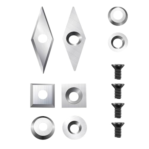 12Pcs Tungsten Carbide Cutters Inserts Set, Lathe Tools for Wood Lathe Turning Tools, Supplied with Screws and Screwdriver (Silver-12Pcs) - color: Silver-12pcs