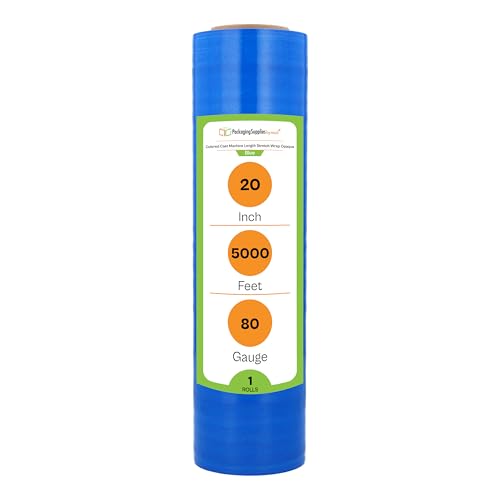 PSBM 1 Roll Dark Blue 20 Inch x 5000 Feet 80 Gauge Machine Stretch Film/Wrap, Heavy Duty Industrial Strength Shrink/Plastic Wrap for Moving, Packing, Shipping, Pallet Wrapping & Storage - color: Blue, size: 1 Roll