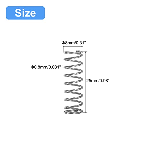 uxcell Compression Spring, 5Pcs 304 Stainless Steel, 8mm OD, 0.8mm Wire Size, 25mm Free Length, Silver Tone - size: 8x0.8x25mm