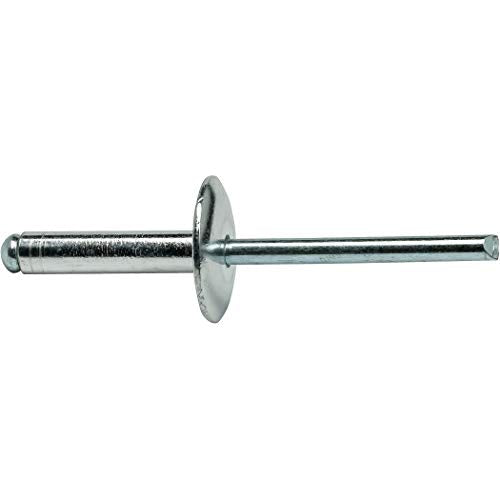 Fastenere Large Flange Pop Rivets - 5/32" x 5/8" (100 Pack) Aluminum Body Steel Mandrel, Heavy Duty Dome Head Blind Rivets, Open End 5-10 Gap .501" - .625" - Corrosion Resistant, High Shear Strength - size: 5/32" x 5/8" (5-10) (100 Pack)