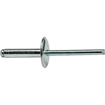 Fastenere Large Flange Pop Rivets - 5/32" x 5/8" (100 Pack) Aluminum Body Steel Mandrel, Heavy Duty Dome Head Blind Rivets, Open End 5-10 Gap .501" - .625" - Corrosion Resistant, High Shear Strength - size: 5/32" x 5/8" (5-10) (100 Pack)