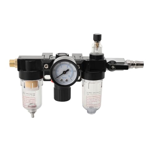 1/4" Air Compressor Water Separator – Filter Regulator Lubricator Combo with Gauge (0-150 PSI), Poly Bowl