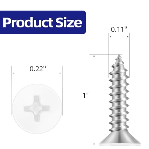 #4 x 1 Flat Head Self Tapping Screws, White Head Wood Screw, 304 Stainless Steel 18-8, Screwdriver Bit Included, 200 PCS - color: White, size: #4 x 1"