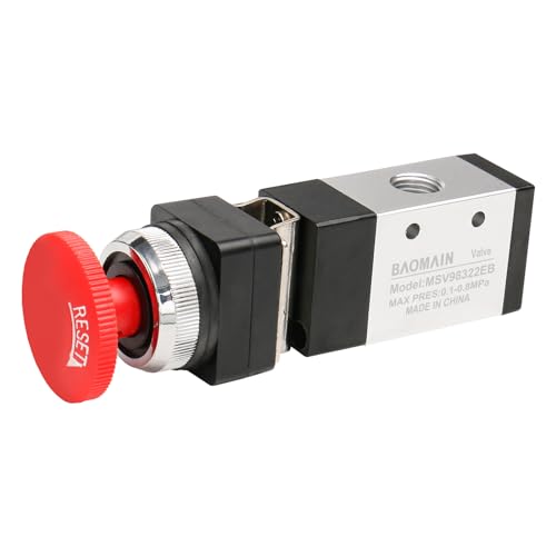 Baomain Pneumatic Mechanical Valve MSV-98322EB 1/4"PT 2 Position 3 Way Reset Mushroom Button - size: Emergency Stop(3-Way)
