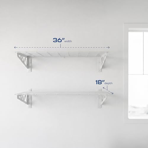MonsterRax 18x36 White Garage Wall Shelf 2-Pack, 500lb, White - color: White, size: 18"x36"