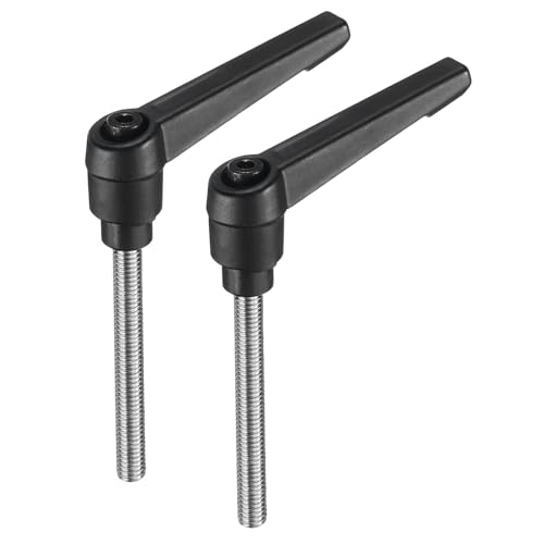 uxcell 2pcs Adjustable Clamping Lever Handle M6 x 55mm Metric 304 Stainless Steel Male Threaded Stud Hand Knobs Push Button Ratchet Rotating Screw Handles Bolts with Locking Lever Black - size: M6 x 55mm