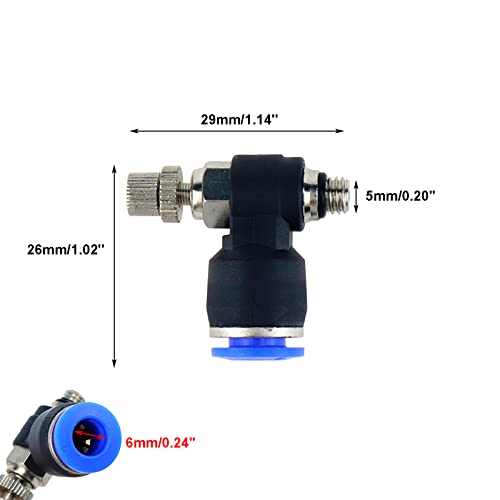 Quick Connect Air Hose Fittings 5Pcs 6mm Tube to M5 Male Thread Push in to Connect Fittings Pneumatic Flow Speed Control, Air Flow Control Valve - size: 6mmxM5