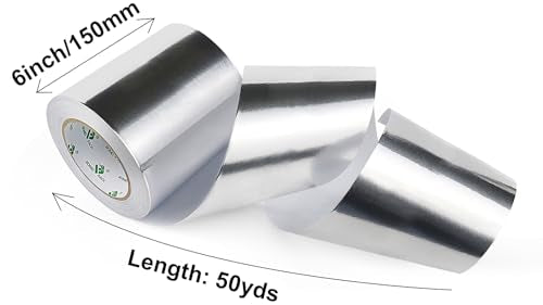 BOMEI PACK Aluminum Foil Tape, 6 Inch x 50 Yards Heavy Duty Metal Foil Tape, 3.2 Mil High Temperature Silver Duct Tape, for HVAC, Air Ducts, Metal Repair, Insulation and Dryer Vent - size: 150mm