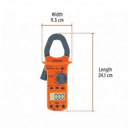 Truper Industrial Maintenance Digital Clamp Meter, Professional Multimeter with Hook Jaw, AC/DC Voltage, AC Current, Resistance, and Continuity Tester (Model 10404 / MUT-202)