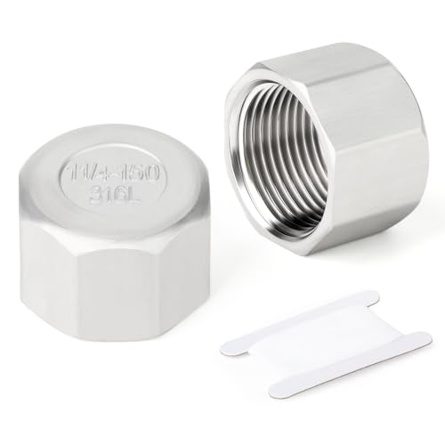 TAISHER 2Pcs 316 SS Hex Pipe Cap, 1-1/4" Female NPT Thread Pipe Fitting - size: 1-1/4"FNPT(316 Cap)