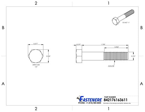 5/16-18 x 1-3/4" Hex Head Cap Screw Bolts, External Hex Drive, Stainless Steel 304, Partially Threaded, Stainless Steel, Quantity 25 - size: 5/16-18 x 1-3/4 Inch (25 Pack)