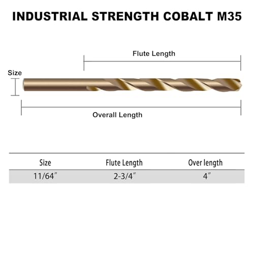 GMTOOLS 11/64inch Cobalt Drill Bits, M35 HSS, 135 Degree Tip, Jobber Length Twist Drill Bit Set for Hard Metal, Stainless Steel, Cast Iron, Wood and Plastic, with Storage Case, Pack of 13 - style: M35-11/64-13PCS