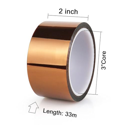 BOMEI PACK Polyimide Tape, 6 Pack High-Temperature Resistant Tape 2inch x 33m(108ft), No Residue Heat-Resistant Tape for Electric Task, 3D Printing, Soldering, Sublimation, Masking