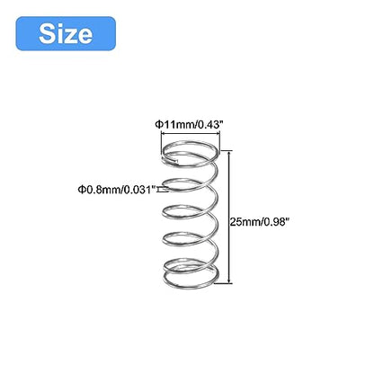 uxcell Compression Spring, 5Pcs 304 Stainless Steel, 11mm OD, 0.8mm Wire Size, 25mm Free Length, Silver Tone - size: 0.8mmx11mmx25mm