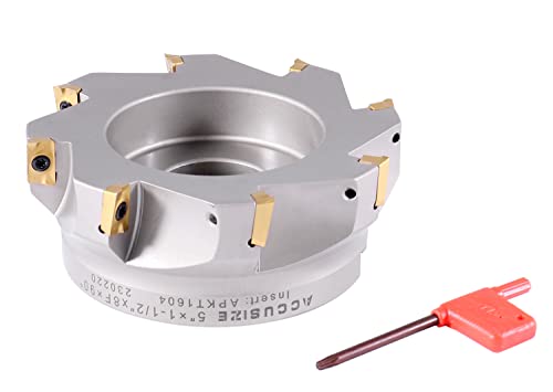 Accusize Industrial Tools 5'' by 1-1/2'' 90 Deg Square Shoulder Indexable Face Mill with 8 Pcs Apkt1604 Inserts Installed, 4508-0022b - size: 5 in, style: no holder