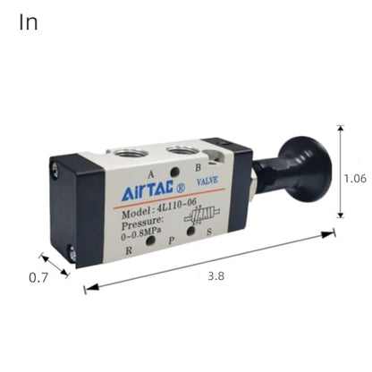 Push-Pull Valve AirTAC 4L110-06 1/8" NPT 5/2 Way Hand Lever 2 Position 5 Way Pneumatic Air Manual Control Direct Acting Type 0-145 PSI - size: 1/8 NPT, style: 5/2 way