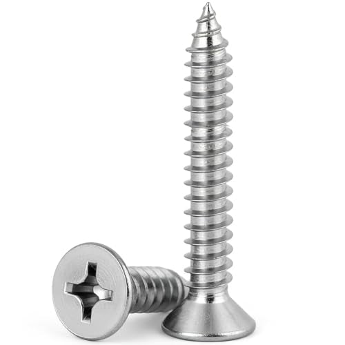 #4 x 1-1/2" (M3x40mm) 304 Stainless Steel Flat Head Wood Screws, 70pcs - size: #4 x 1-5/8''-100pcs