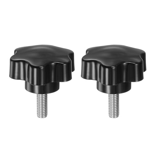 HARFINGTON 2pcs Star Knobs M8 x 20mm 304 Stainless Steel Threaded Stud 46mm Plastic 6-Star Head Hand Tightening Thumb Screw Clamping Jig Knob Handle, Black - size: M8 x 20mm x 46mm