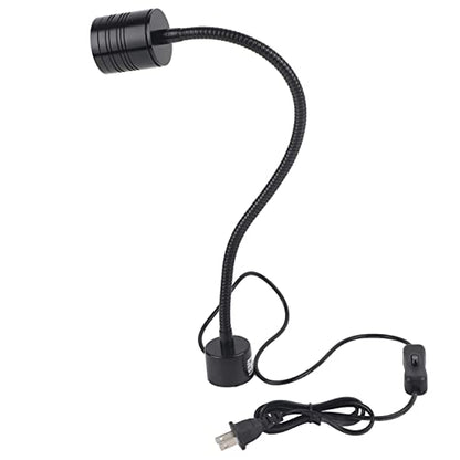 5W Black Goose-Neck LED Working Light with Round Magnetic Base Portable Light for Sewing,Crafting,or Workbench CNC US Plug 110V-220V