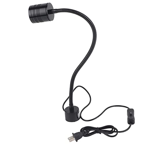 5W Black Goose-Neck LED Working Light with Round Magnetic Base Portable Light for Sewing,Crafting,or Workbench CNC US Plug 110V-220V