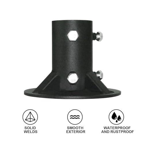 2" Base Flange,Chain Link Fence Pole Floor Flange,for Fixing Street Light/Flag/Mailbox/Fence Pole etc.,Black Heavy Solid Fence Post Concrete Mount, Including Bolt Side Screws (2 Inch) - size: 2 Inch
