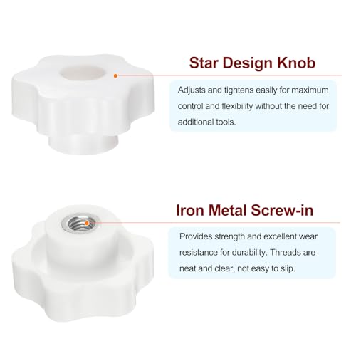 HARFINGTON 4pcs Star Knobs M8 Female Thread 48mm Head Plastic Through Hole Brass Screw-in Clamping Handles Threaded Hand Knobs, White - color: White, size: M8 x 48mm