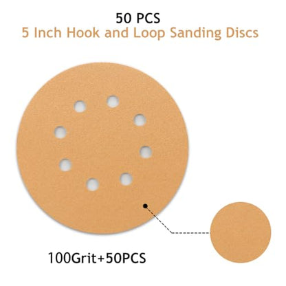 50 PCS 100 Grit 5 Inch 8 Hole Sanding Discs - style: 100 Grit,50-Pack