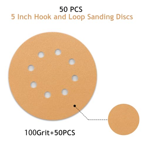 50 PCS 100 Grit 5 Inch 8 Hole Sanding Discs - style: 100 Grit,50-Pack
