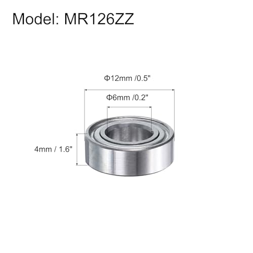 uxcell MR126ZZ Deep-Groove Ball Bearings for Rollers, 6mm x 12mm x 4mm Seal Bearings with Fiber Gloves, Double Metal Sealed Bearing Steel Skateboard Bearings 10Pcs - size: MR126ZZ