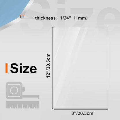 KINLINK 8x12 Plexiglass Sheets 1/24 inch Thick, 1mm Clear PET Plastic Sheet for DIY Project, Craft, Table Top, Picture Frame, Acrylic Sign and Wedding Invitation 2 Pack - size: 8 x 12, 1mm