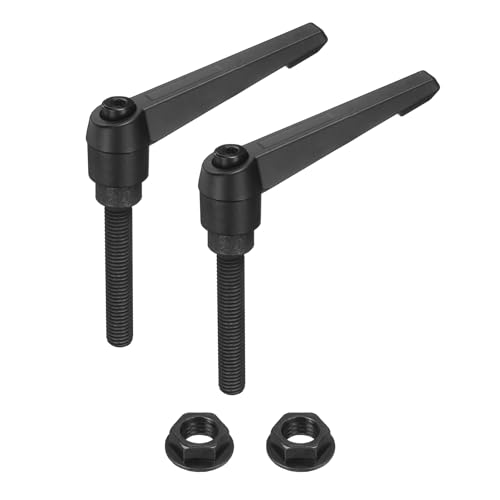 uxcell 2Pcs Adjustable Clamping Lever Handles, M12x70mm Zinc Alloy Male Thread Stud Knobs with Nuts Quick Release Bolt Rotating Screw Handles for Lathes Woodworking, Black - size: M12x70mm
