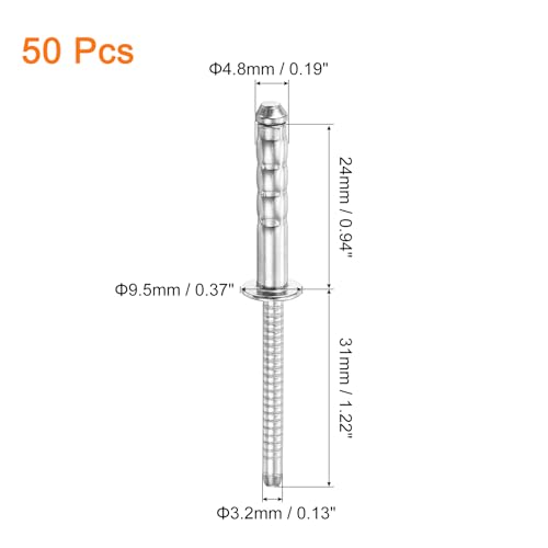 uxcell 50Pcs 3/16" x 1" 304 Stainless Steel Round Head Double-Drum Blind Rivets, Pull Nail Drum Type Blind Rivets for DIY, Sheet Metal, Automotive Repairs, Furniture, Boat (Silver) - size: 3/16" x 1"