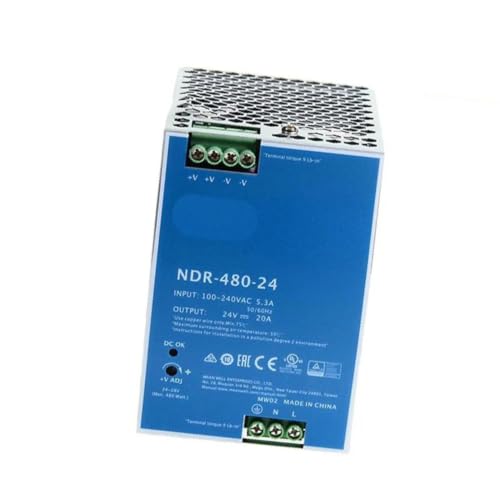 NDR-480-24 24V 20A 480W DIN Rail Industrial Power Supply with Active PFC, 90-264VAC Input, Short Circuit/Overload Protection for Automation Systems